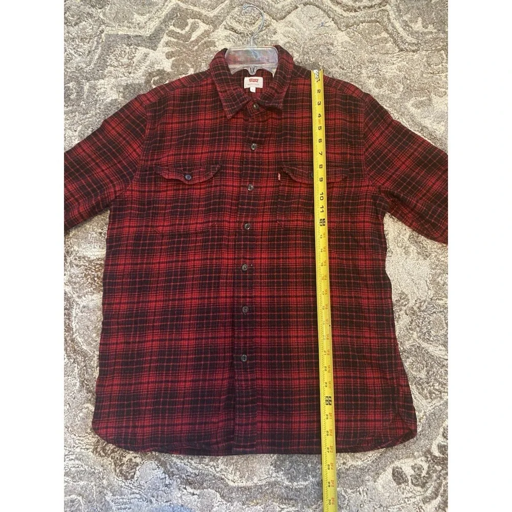 Levis Shirt Mens Large Classic Worker Overshirt Long Sleeve Flannel Red Plaid